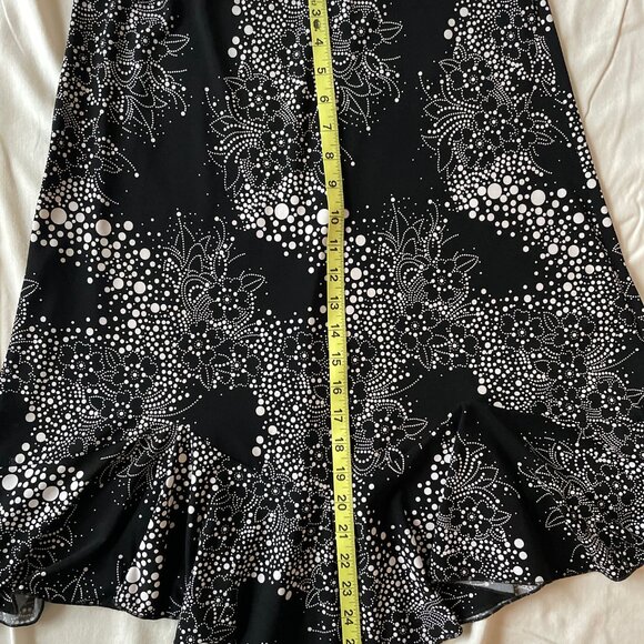 Whimsygoth Black and White Floral and Polka Dot Midi Skirt Fairy Hem Stretchy - Picture 7 of 9